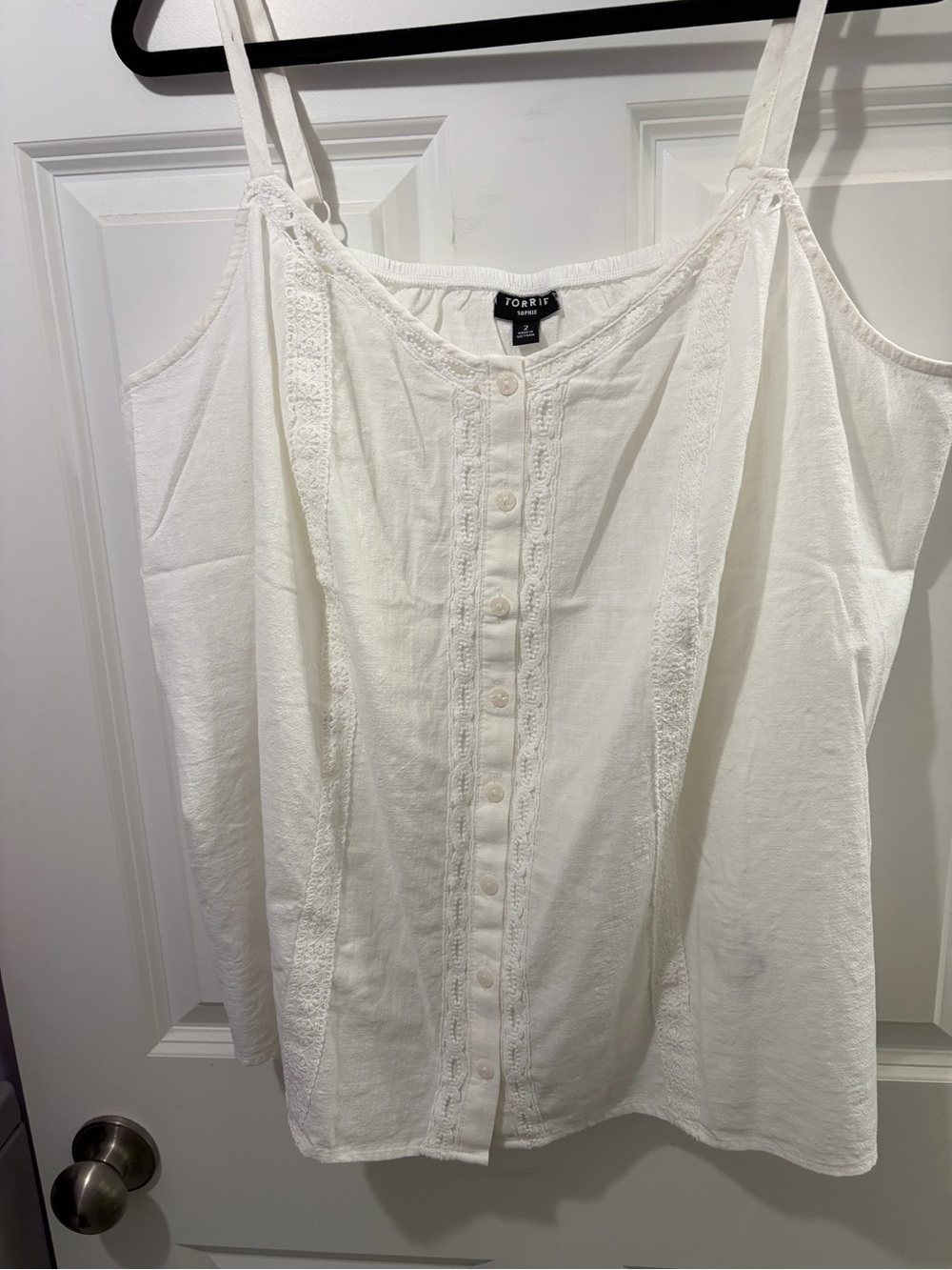 torrid White Lace-Trim Lightweight 100% Cotton Button Front Camisole